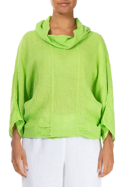 Cowl Neck Lime Linen Blouse 1