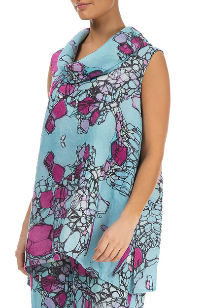 Cowl Neck Sleeveless Gemstone Linen Tunic 3