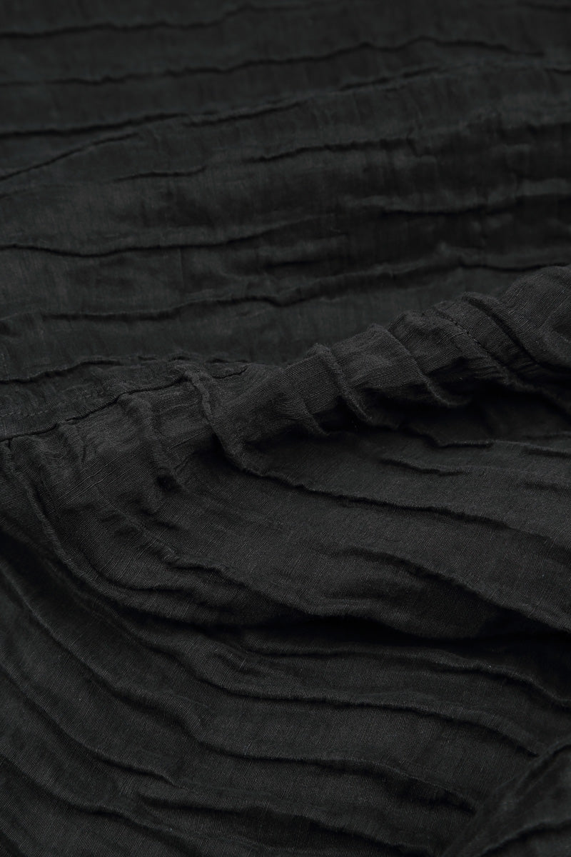 Crinkled Black Silk Linen Skirt