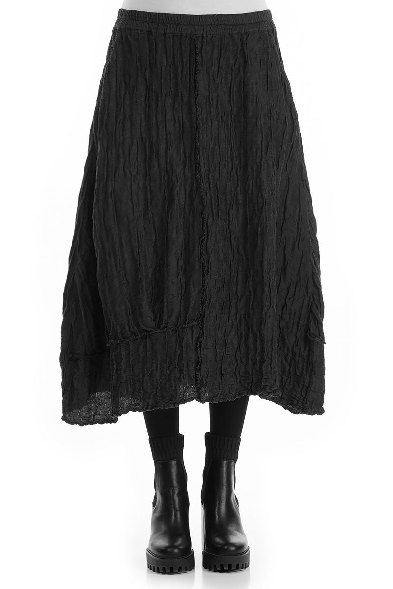 Crinkled Black Silk Linen Skirt