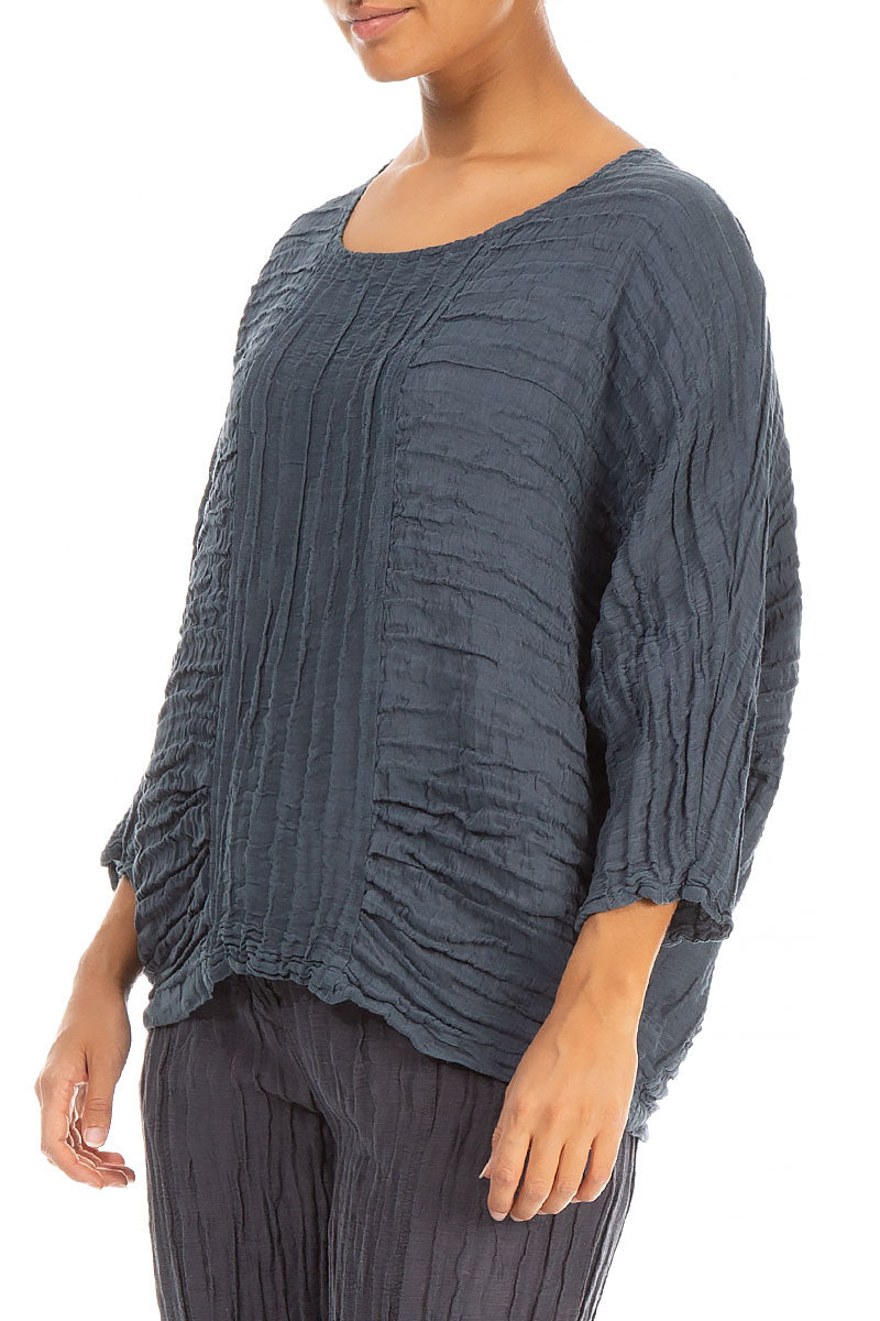 Loose Crinkled Grey Silk Linen Blouse 3