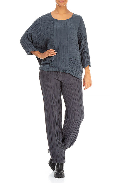 Loose Crinkled Grey Silk Linen Blouse 4