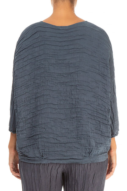 Loose Crinkled Grey Silk Linen Blouse 2