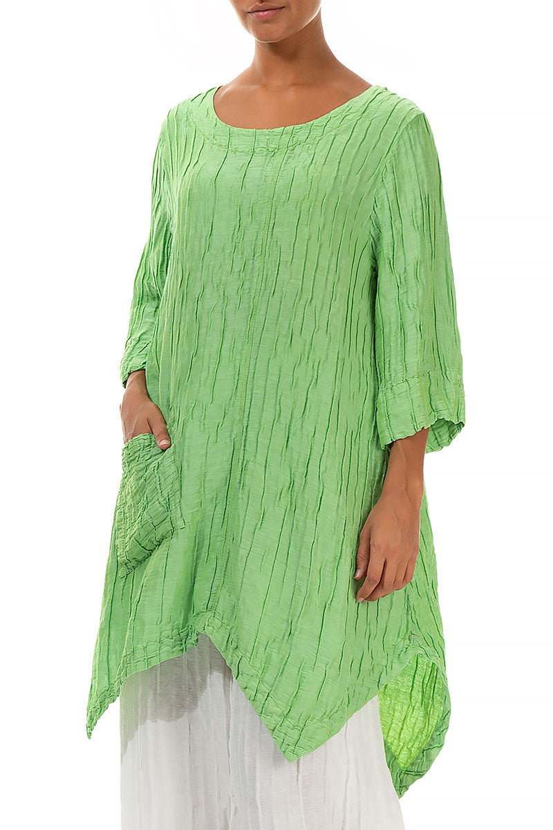 Crinkled Lime Green Silk Linen Tunic 3