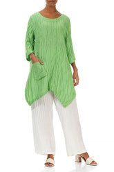Crinkled Lime Green Silk Linen Tunic 4