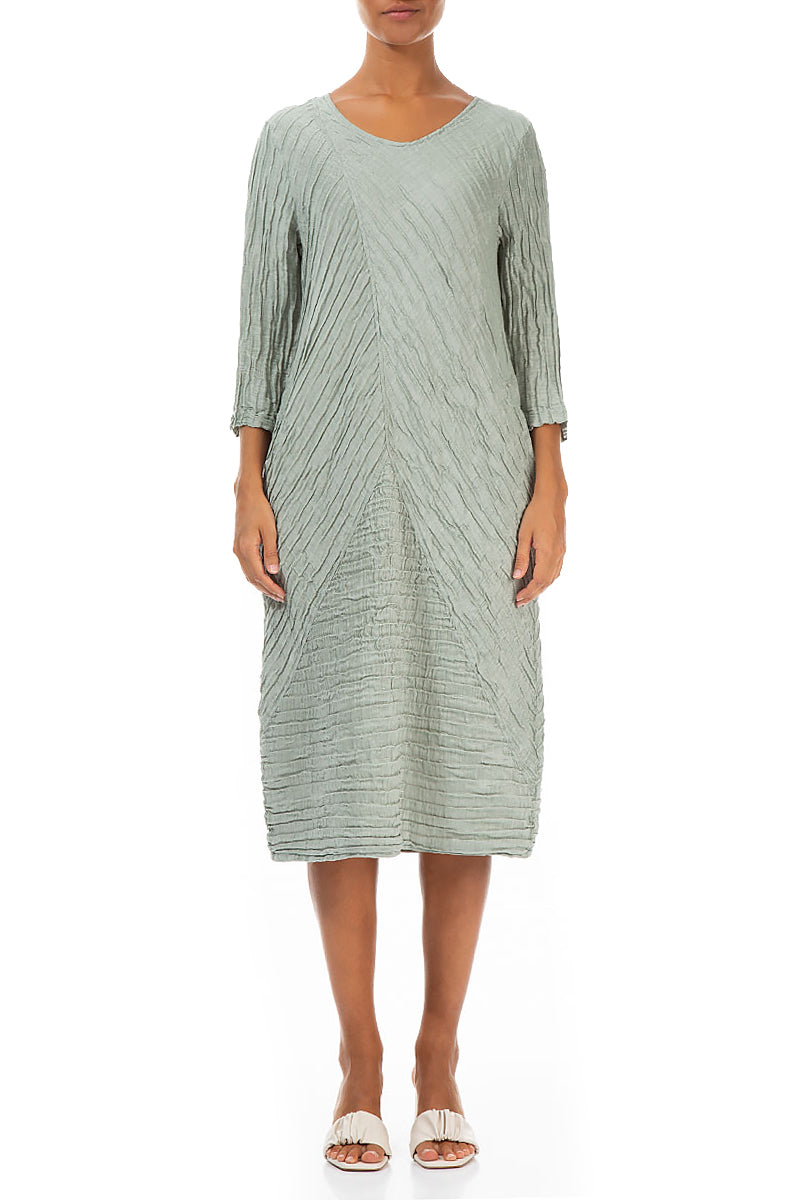 Crinkled Pistachio Silk Linen Midi Dress 1
