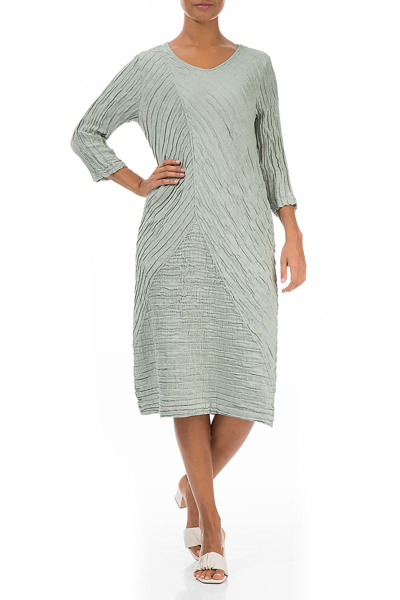 Crinkled Pistachio Silk Linen Midi Dress 3
