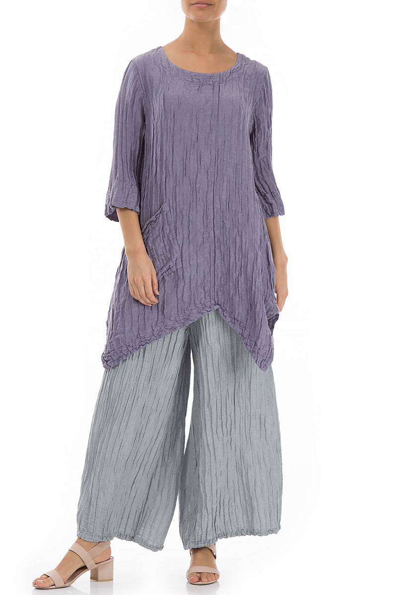 Crinkled Violet Silk Linen Tunic 4