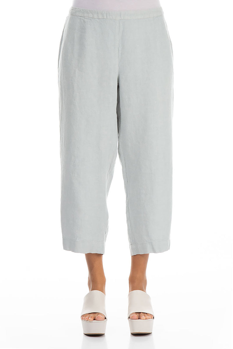 Cropped Light Grey Linen Trousers