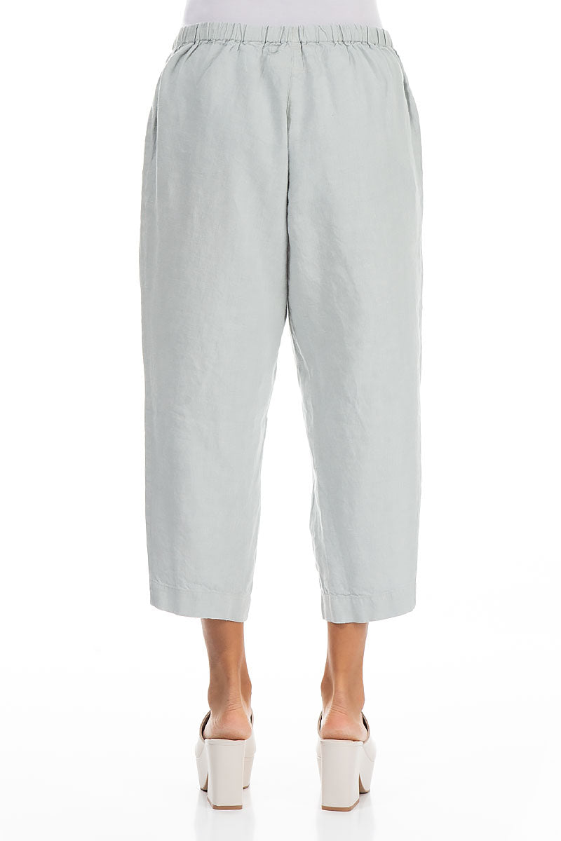 Cropped Light Grey Linen Trousers