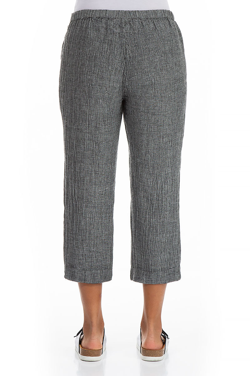 Cropped Grey Mélange Linen Trousers