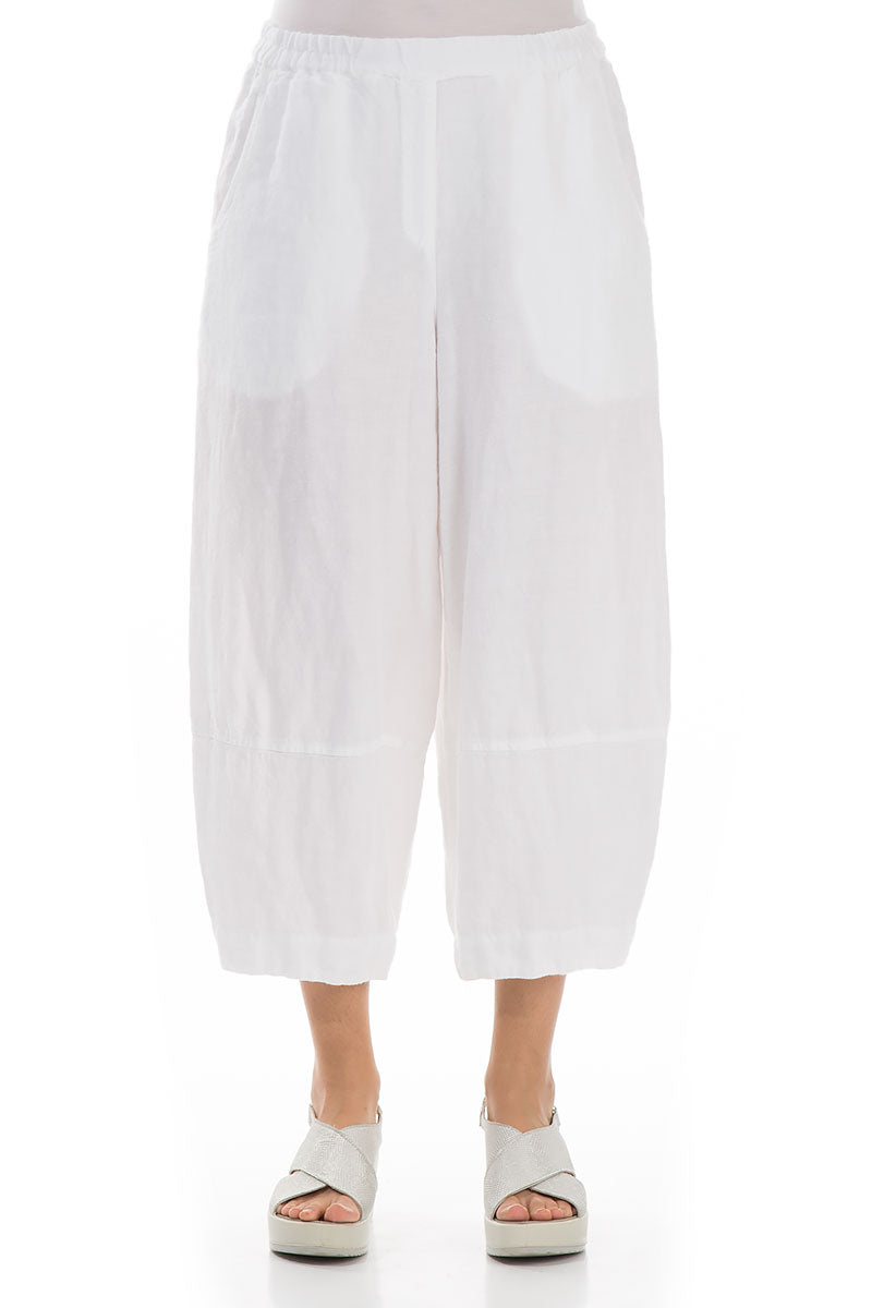 Cropped Loose White Linen Trousers