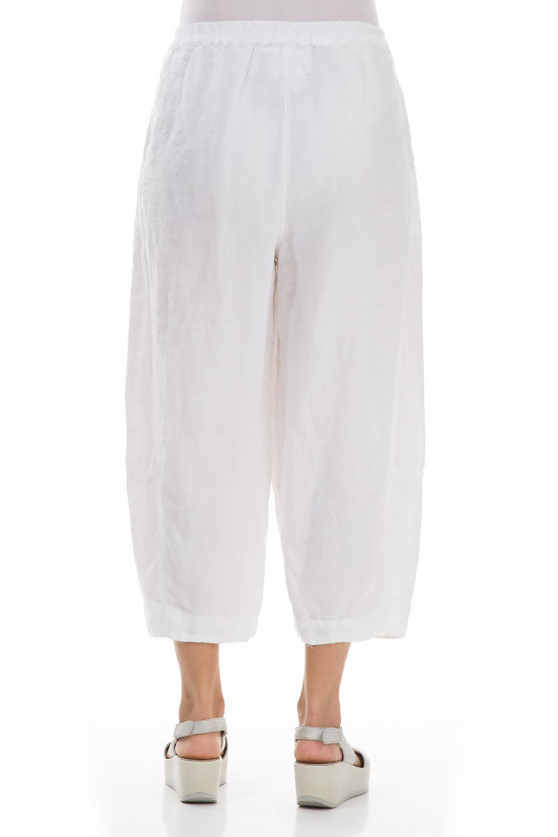 Cropped Loose White Linen Trousers