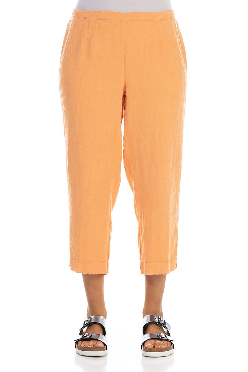 Cropped Melon Orange Linen Trousers