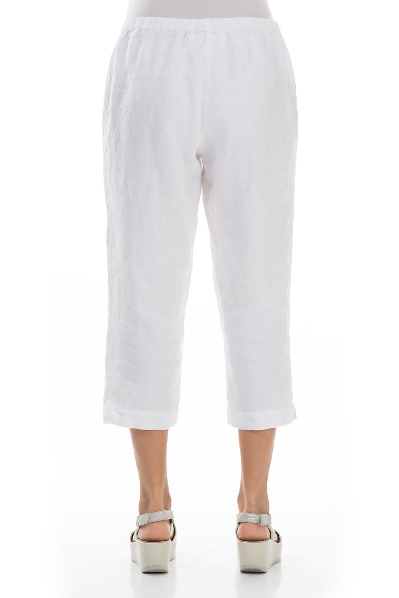 Evergreen Cropped White Linen Trousers