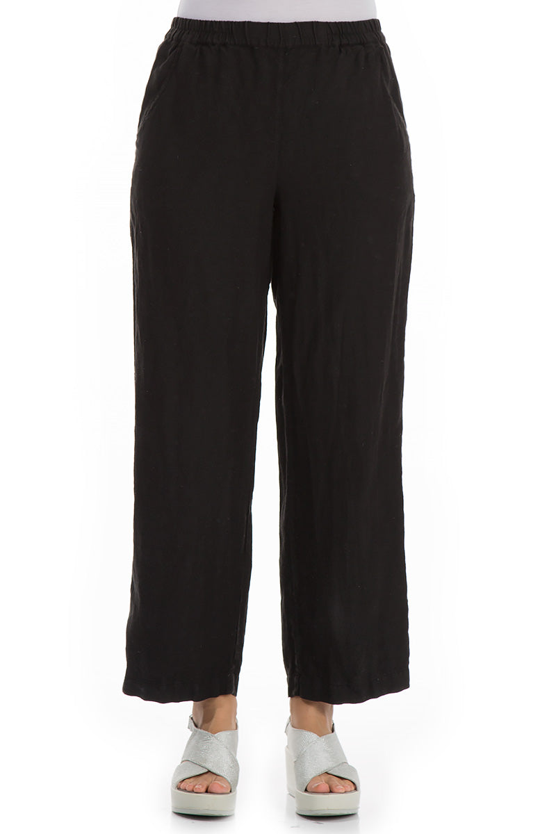 Cropped Black Linen Trousers - GRIZAS | Natural Contemporary Womenswear