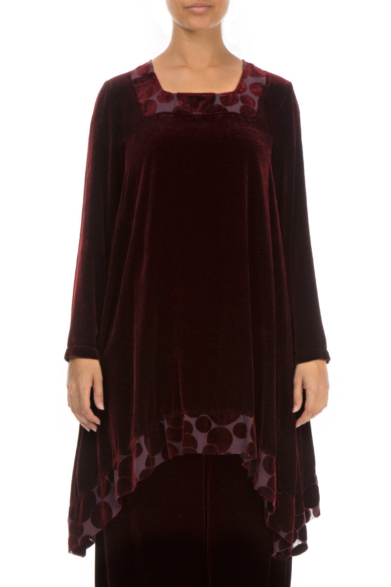 Decorated Devoré Bubbles Burgundy Silk Velvet Tunic 1