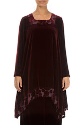 Decorated Devoré Bubbles Burgundy Silk Velvet Tunic 1