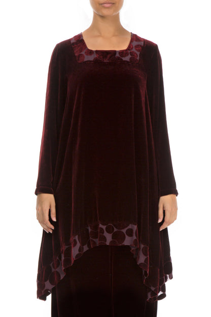 Decorated Devoré Bubbles Burgundy Silk Velvet Tunic 1