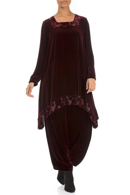 Decorated Devoré Bubbles Burgundy Silk Velvet Tunic 4