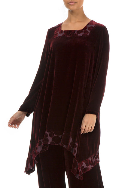 Decorated Devoré Bubbles Burgundy Silk Velvet Tunic 3