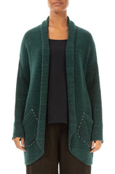Decorated Pocket Open Green Wool Cardigan 1