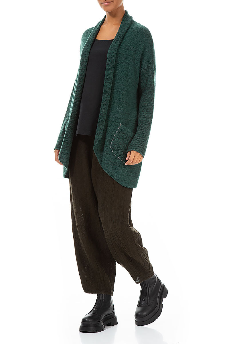 Decorated Pocket Open Green Wool Cardigan 4