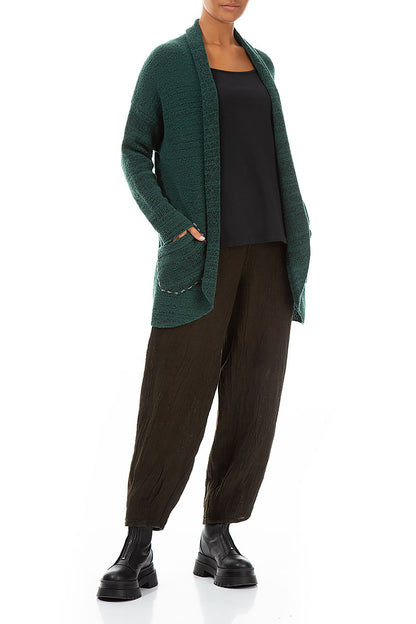 Decorated Pocket Open Green Wool Cardigan 3