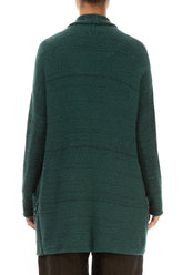 Decorated Pocket Open Green Wool Cardigan 2