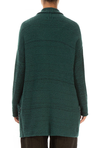 Decorated Pocket Open Green Wool Cardigan 2