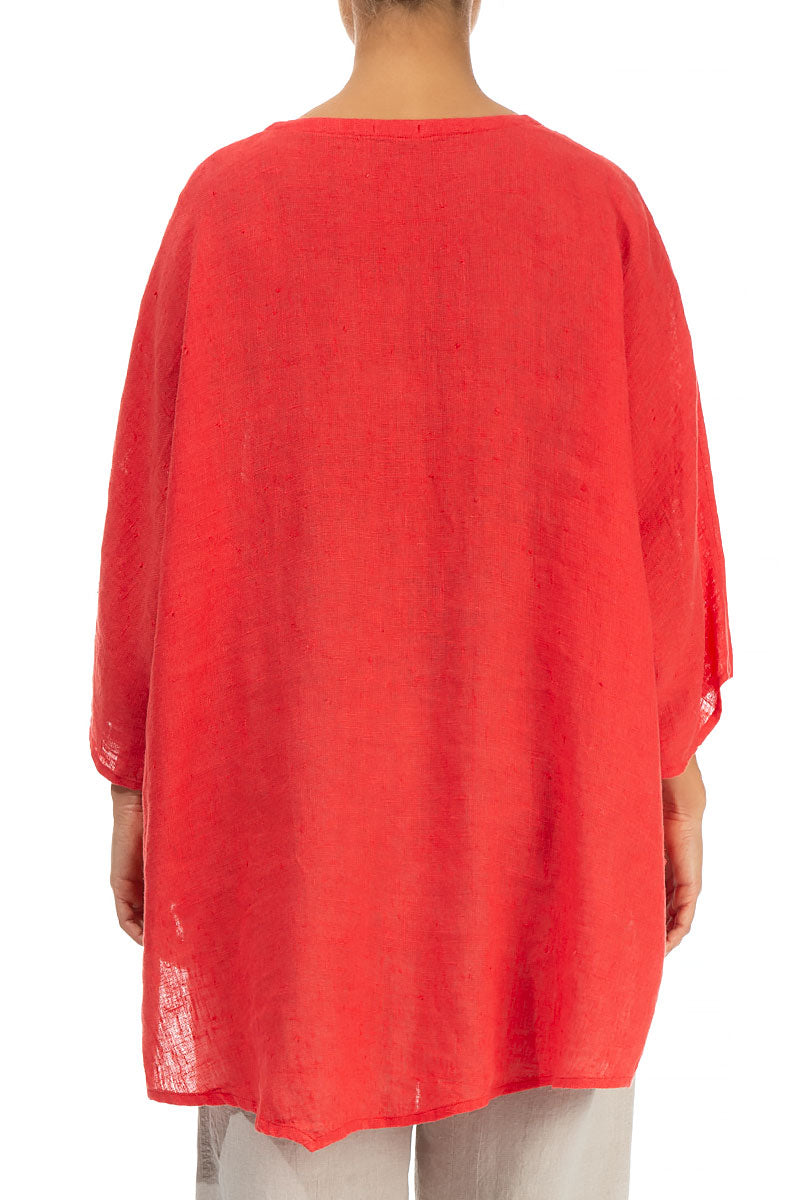 Decorated Bright Red Linen Tunic 2