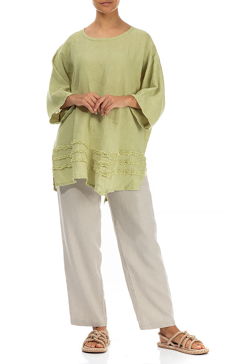 Decorated Lime Linen Tunic 4