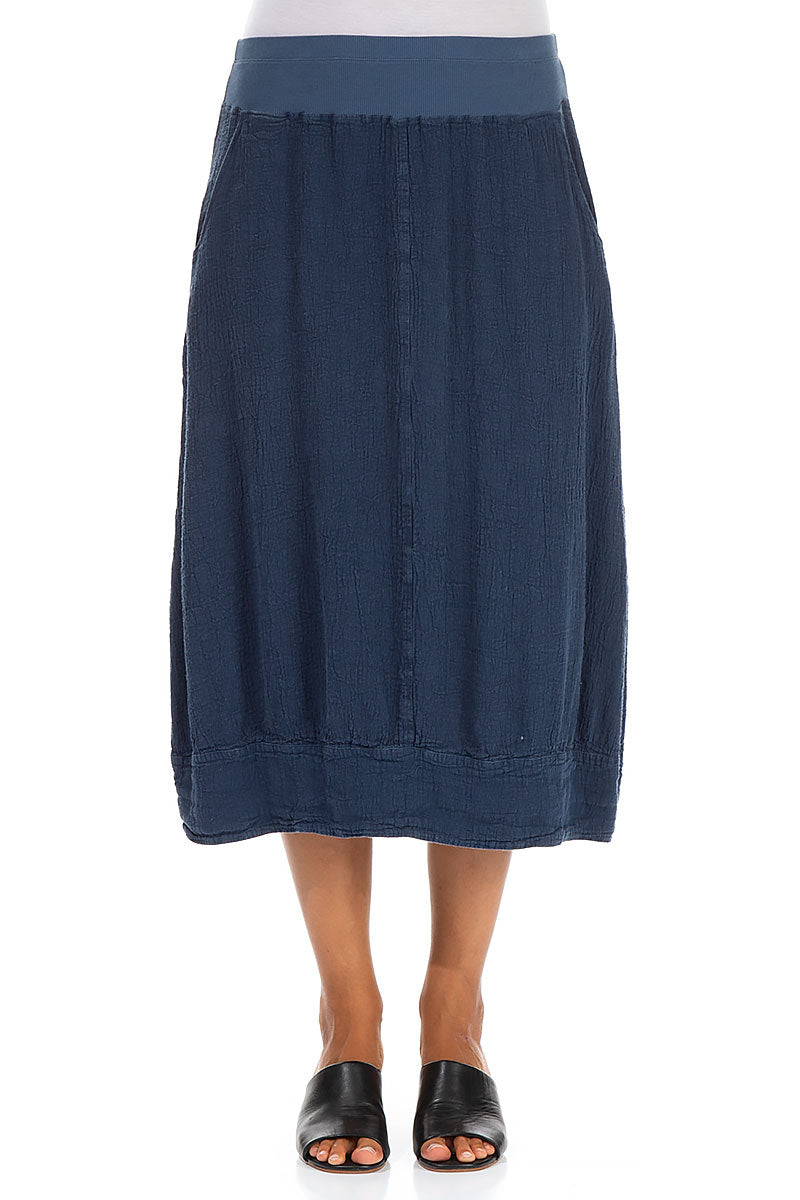 Denim Blue Linen Midi Skirt