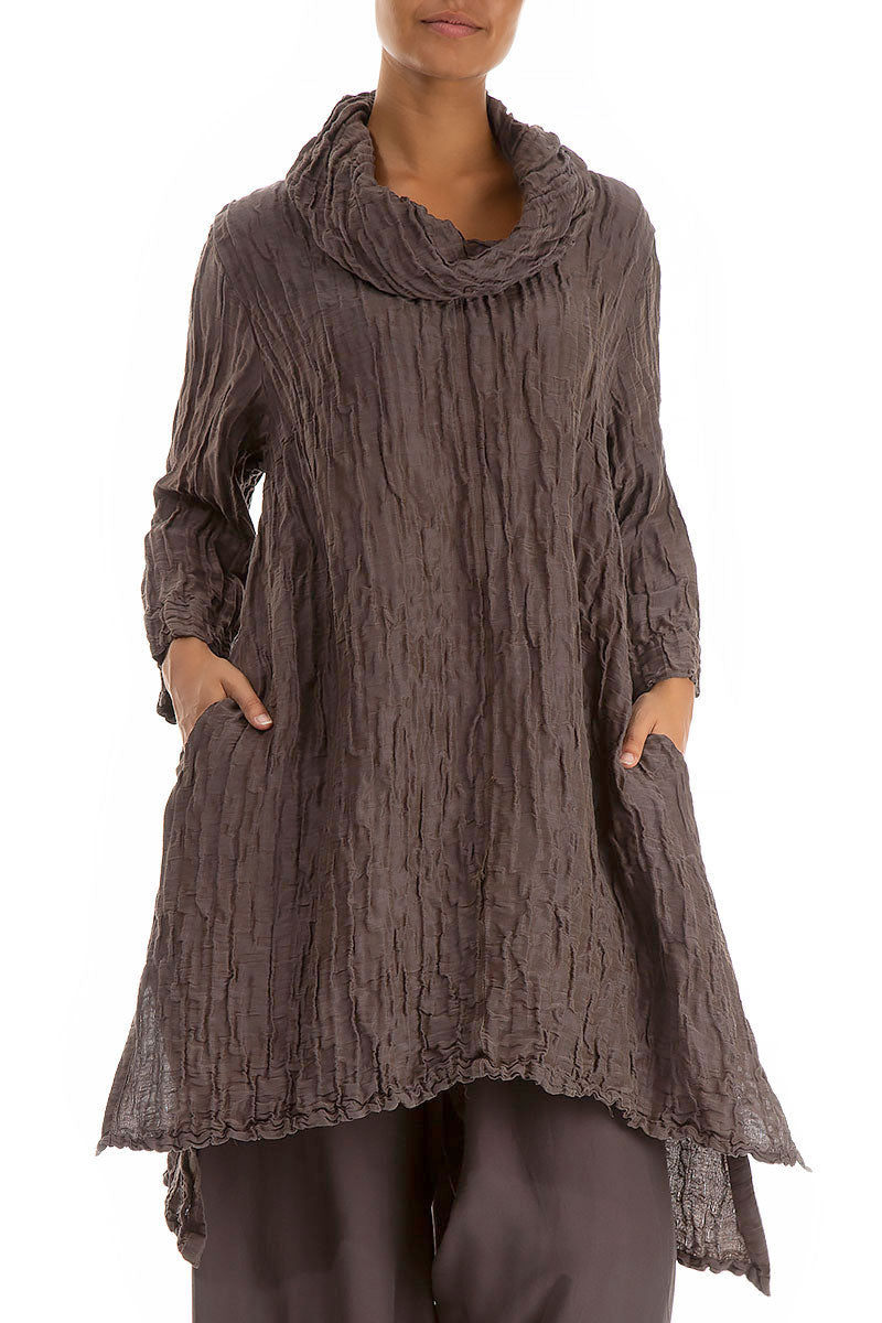 Detachable Collar Crinkled Brown Tunic