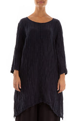 Detachable Collar Crinkled Dark Purple Silk Linen Tunic 4