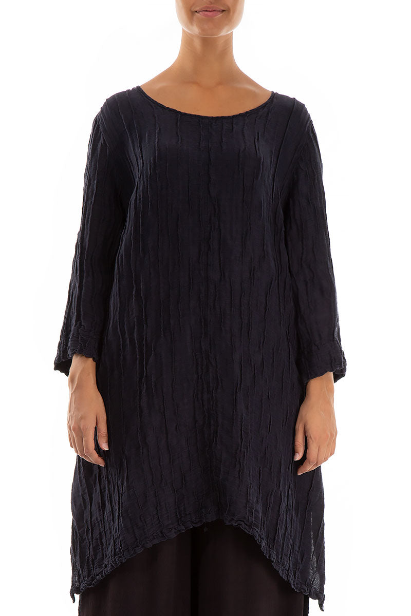 Detachable Collar Crinkled Dark Purple Silk Linen Tunic 4