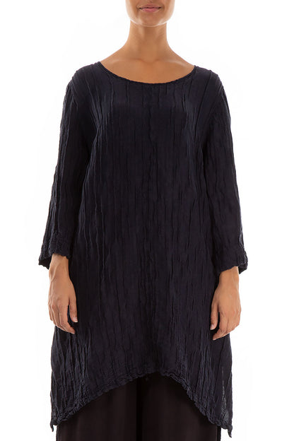 Detachable Collar Crinkled Dark Purple Silk Linen Tunic 4