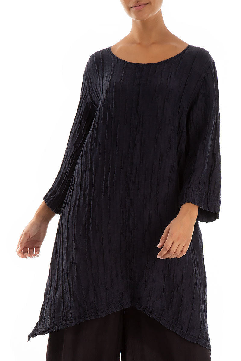 Detachable Collar Crinkled Dark Purple Silk Linen Tunic 3