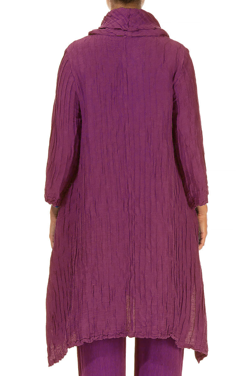 Detachable Collar Crinkled Royal Fuchsia Silk Linen Tunic 2