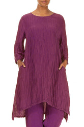 Detachable Collar Crinkled Royal Fuchsia Silk Linen Tunic 3
