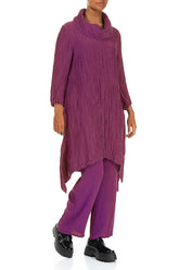 Detachable Collar Crinkled Royal Fuchsia Silk Linen Tunic 4