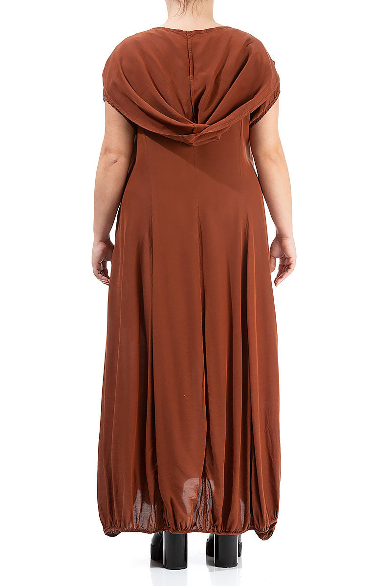 Detachable Hood Cinnamon Silk Bamboo Maxi Dress