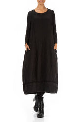 Detailed Balloon Black Silk Dress 4