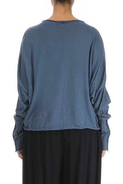 Exposed Seam Sleeves Blue Pure Wool Jumper