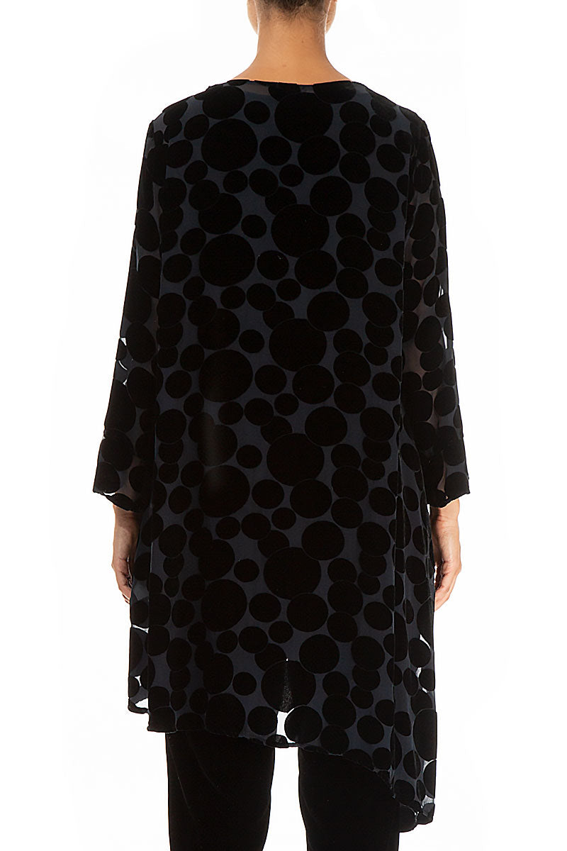 Asymmetrical Devoré Bubbles Black Silk Velvet Tunic