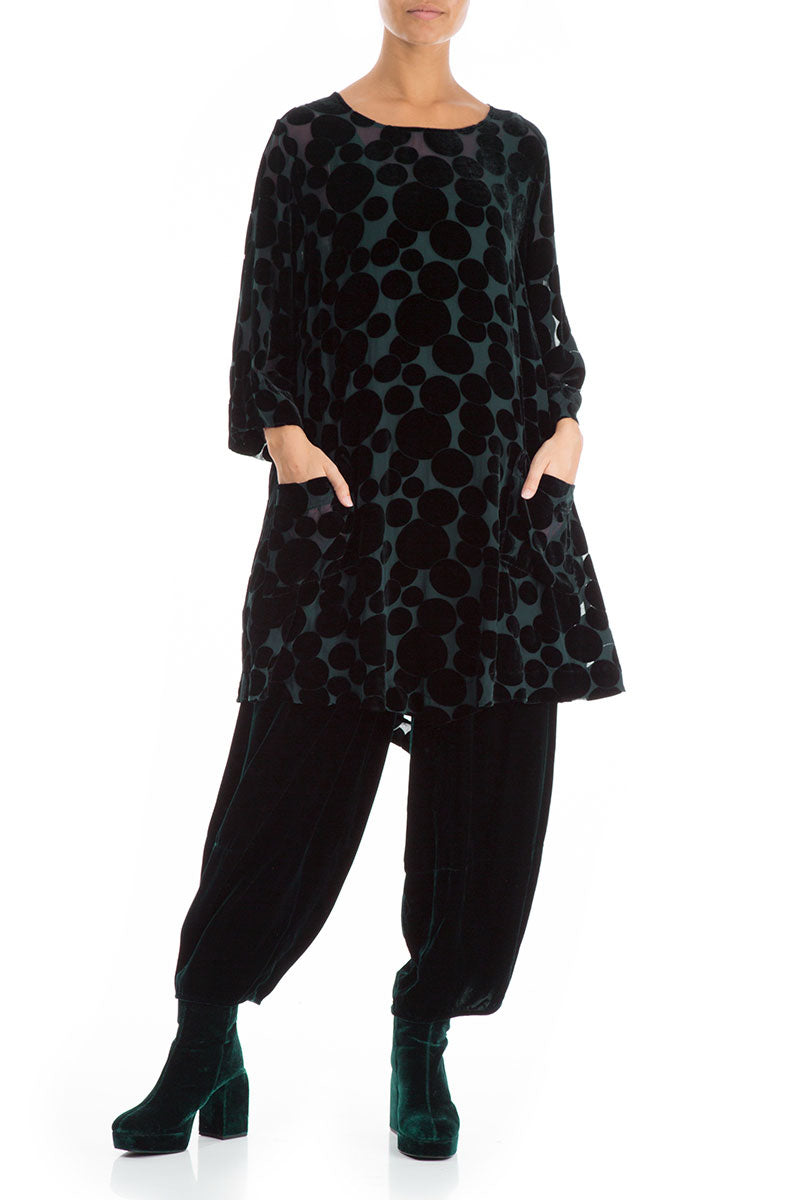 Two Pockets Devoré Bubbles Dark Teal Silk Velvet Tunic