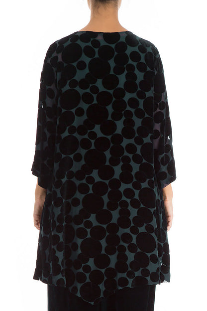 Two Pockets Devoré Bubbles Dark Teal Silk Velvet Tunic