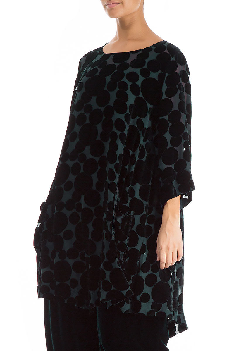 Two Pockets Devoré Bubbles Dark Teal Silk Velvet Tunic