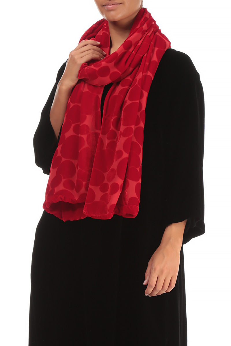 Devoré Bubbles Red Silk Velvet Scarf