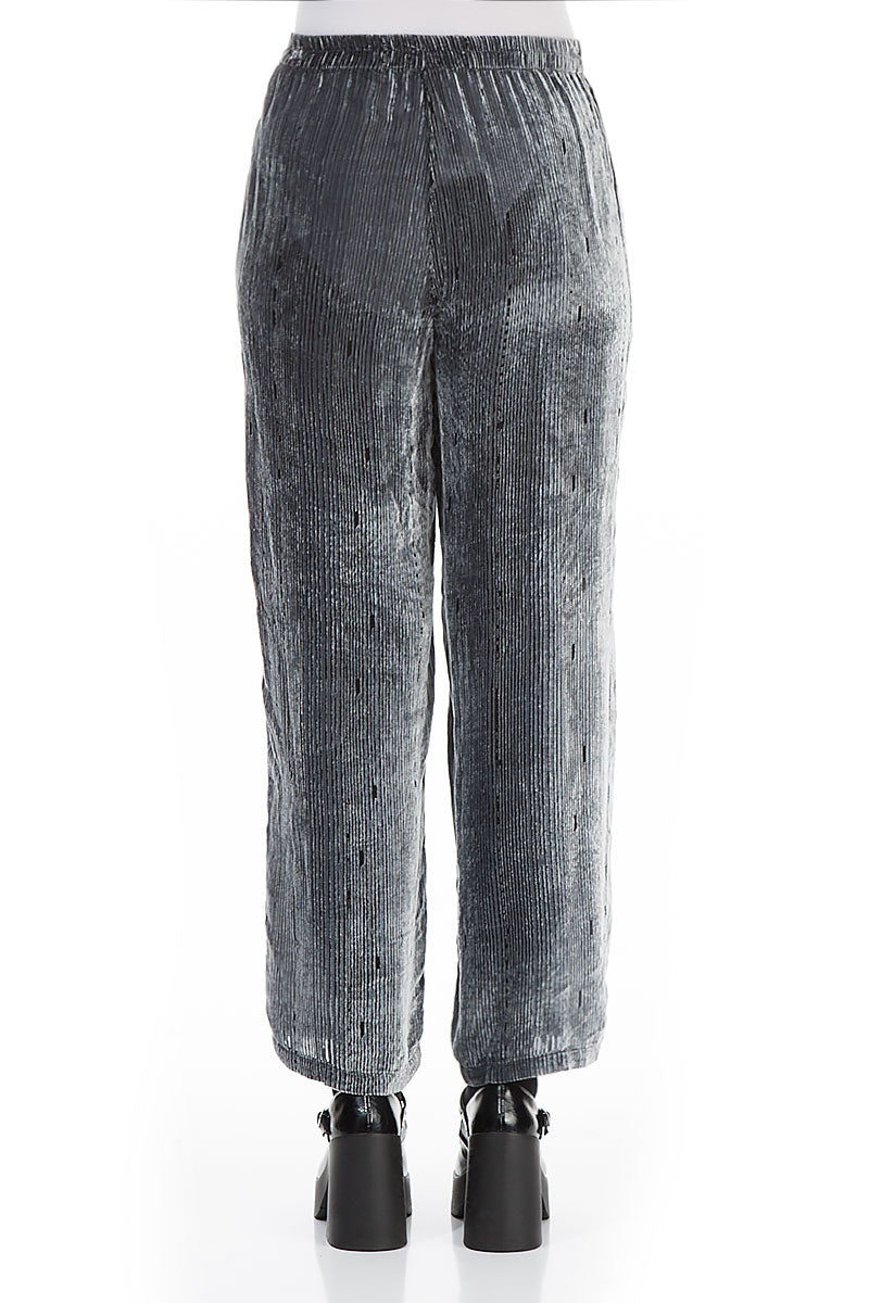 Devoré Stripes Silver Silk Velvet Trousers